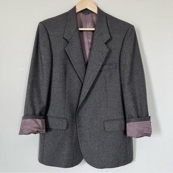 100% Wool Union Made Blazer Vintage Suit Jacket Grey Preppy Oversized Blazer - Picture 2 of 16